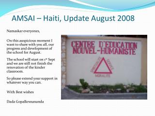 AMSAI – Haiti, Update August 2008