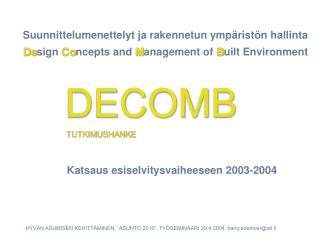 De sign Co ncepts and M anagement of B uilt Environment