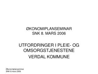 ØKONOMIPLANSEMINAR SNK 8. MARS 2006