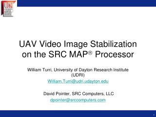 UAV Video Image Stabilization on the SRC MAP  Processor