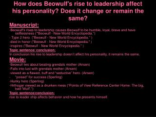 How does Beowulf's rise to leadership affect his personality? Does it change or remain the same?