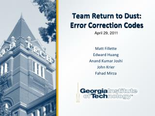 Team Return to Dust: Error Correction Codes