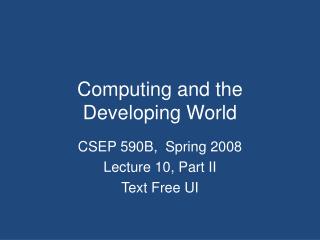 Computing and the Developing World