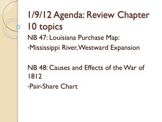 1/9/12 Agenda: Review Chapter 10 topics