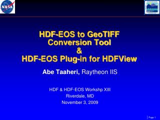 HDF-EOS to GeoTIFF Conversion Tool &amp; HDF-EOS Plug-in for HDFView