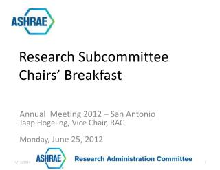 Annual Meeting 2012 – San Antonio Jaap Hogeling , Vice Chair, RAC Monday, June 25, 2012