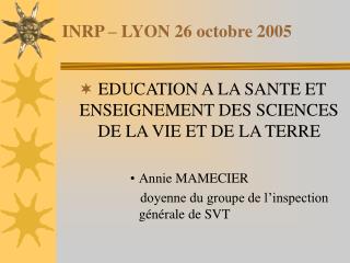 INRP – LYON 26 octobre 2005