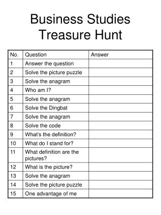 Business Studies Treasure Hunt