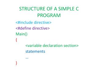 STRUCTURE OF A SIMPLE C PROGRAM