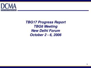 TBG17 Progress Report TBG6 Meeting New Delhi Forum October 2 - 6, 2006