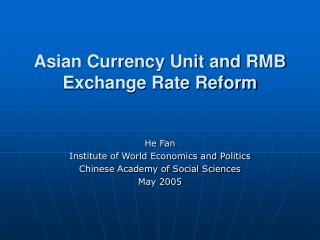 Asian Currency Unit and RMB Exchange Rate Reform