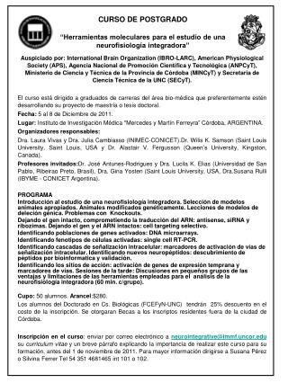 CURSO DE POSTGRADO “Herramientas moleculares para el estudio de una neurofisiología integradora”