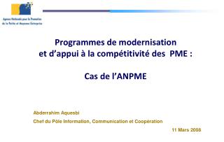 Programmes de modernisation et d’appui à la compétitivité des PME : Cas de l’ANPME