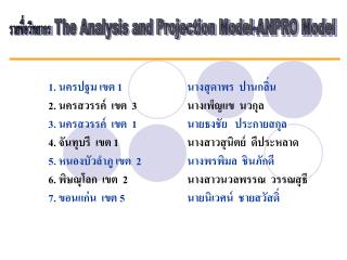 รายชื่อวิทยากร The Analysis and Projection Model-ANPRO Model