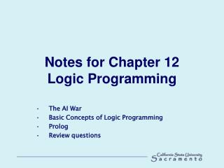 Notes for Chapter 12 Logic Programming