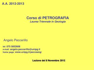 Corso di PETROGRAFIA Laurea Triennale in Geologia