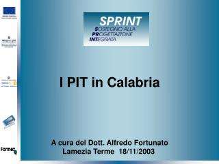 I PIT in Calabria A cura del Dott. Alfredo Fortunato Lamezia Terme 18/11/2003