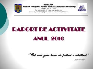 RAPORT DE ACTIVITATE ANUL 2010