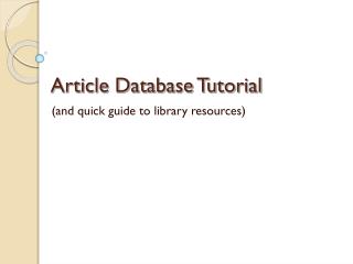 Article Database Tutorial