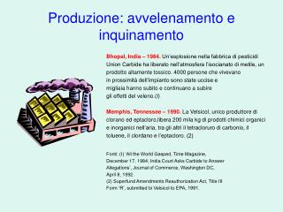 Produzione: avvelenamento e inquinamento