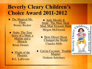 Beverly Cleary Children’s Choice Award 2011-2012