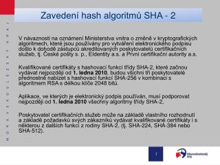 Zavedení hash algoritmů SHA - 2