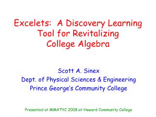 Excelets: A Discovery Learning Tool for Revitalizing College Algebra
