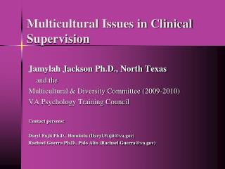 Multicultural Issues in Clinical Supervision