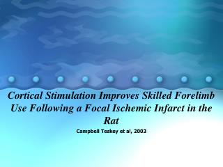 Cortical Stimulation Improves Skilled Forelimb Use Following a Focal Ischemic Infarct in the Rat