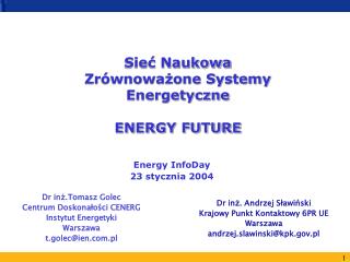 Sieć Naukowa Zrównoważone Systemy Energetyczne ENERGY FUTURE