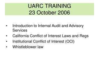 UARC TRAINING 23 October 2006