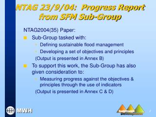 NTAG 23/9/04: Progress Report from SFM Sub-Group