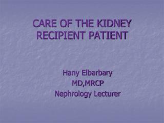 CARE OF THE KIDNEY RECIPIENT PATIENT