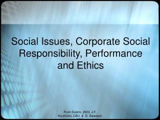Social Issues, Corporate Social Responsibility, Performance and Ethics