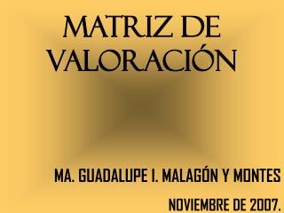 MATRIZ DE VALORACIÓN MA. GUADALUPE I. MALAGÓN Y MONTES NOVIEMBRE DE 2007.