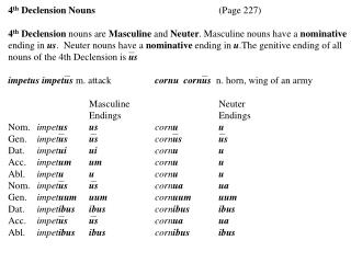 4 th Declension Nouns			 (Page 227)