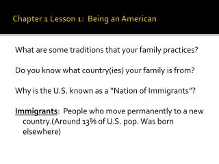 Chapter 1 Lesson 1: Being an American