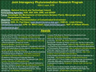 Joint Interagency Phytoremediation Research Program Mitch Lasat, EPA