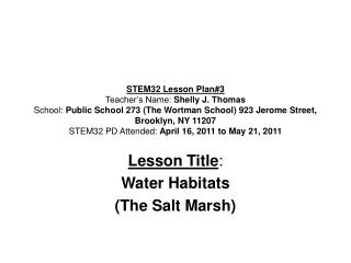 Lesson Title : Water Habitats (The Salt Marsh)