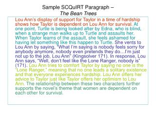 Sample SCQuIRT Paragraph – The Bean Trees