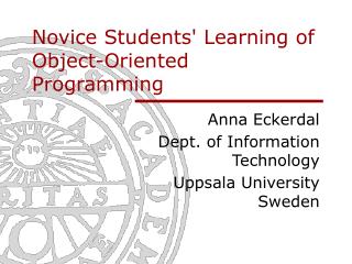 Novice Students' Learning of Object-Oriented Programming