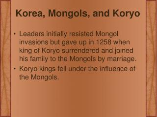 Korea, Mongols, and Koryo