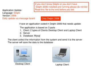 Application Update Language: Delphi Version: 2006 Daily update via message board
