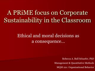 A PRiME focus on Corporate Sustainability in the Classroom