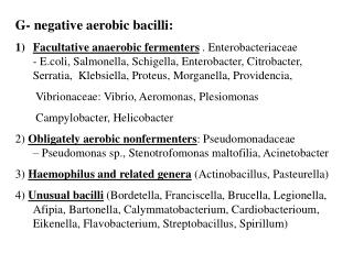 G- negative aerobic bacilli: