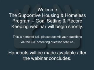 Supportive Housing &amp; Homeless Program – Goal Setting &amp; Record Keeping