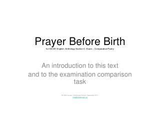 Prayer Before Birth for IGCSE English: Anthology Section C: Exam – Comparative Poetry