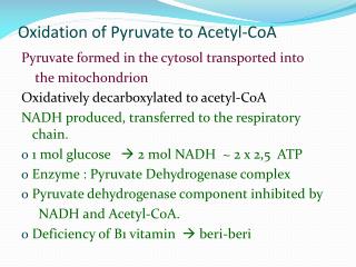 Oxidation of Pyruvate to Acetyl-CoA