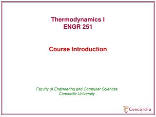 Thermodynamics I ENGR 251