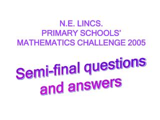 N.E. LINCS. PRIMARY SCHOOLS’ MATHEMATICS CHALLENGE 2005